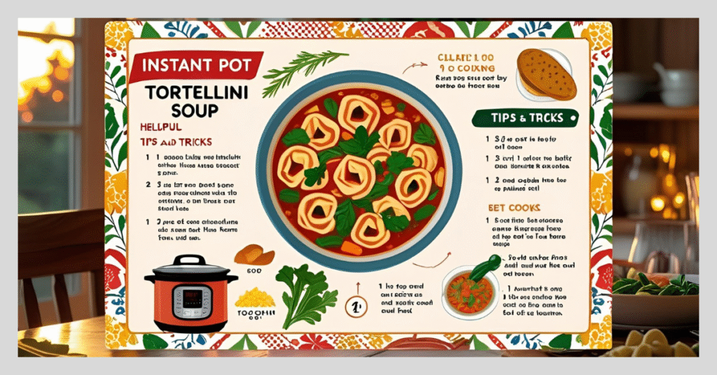Poster featuring a recipe titled "Tips and Tricks for Making the Perfect Instant Pot Tortellini Soup."