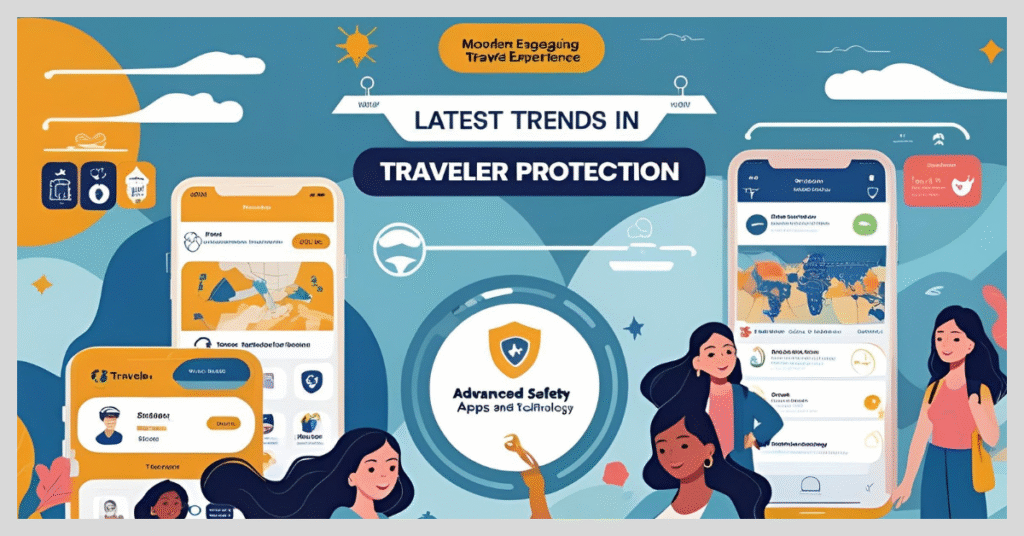 Image showcasing the latest trends in traveler protection, highlighting innovative safety measures and services for travelers.
