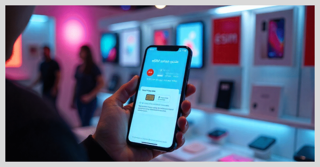 Image illustrating the future of mobile payments, highlighting eSIM technology and the need for device compatibility checks.