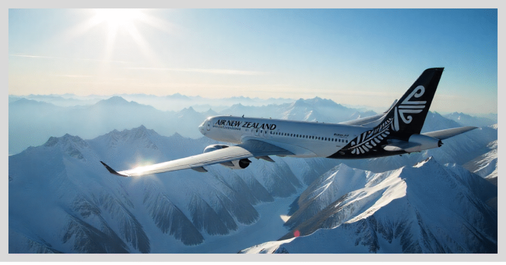 Air New Zealand logo with the tagline "the Kiwi champion," representing the airline's national pride and identity.